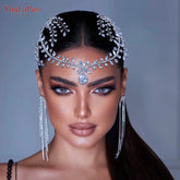 Rhinestone Bridal Forehead Headband with Combs - Wedding Tiara